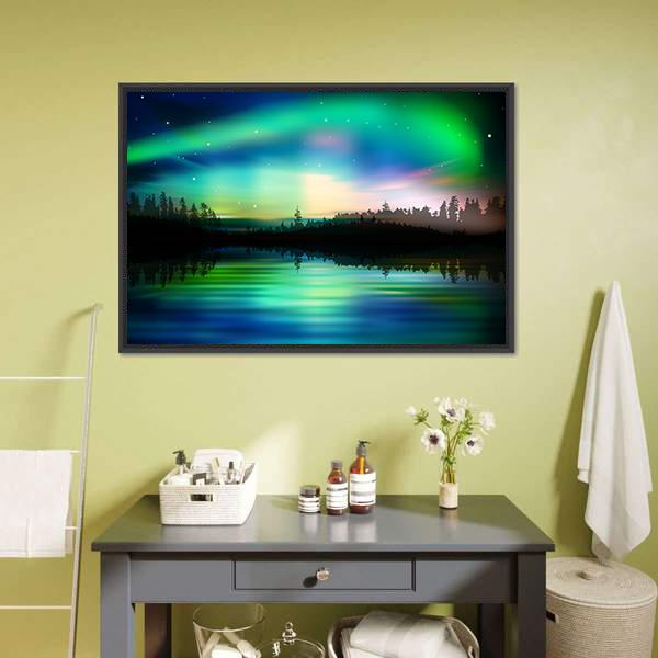 Green Aurora Borealis Canvas Wall Art-1 Piece-Floating Frame-24" x 16"-Tiaracle