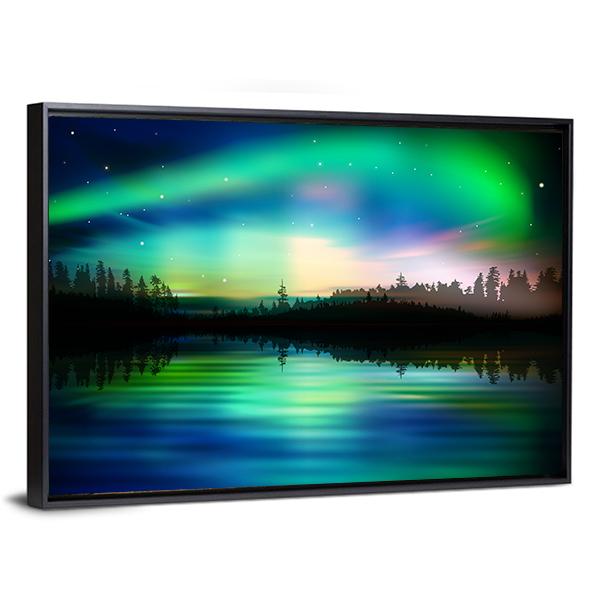 Green Aurora Borealis Canvas Wall Art-3 Horizontal-Gallery Wrap-25" x 16"-Tiaracle