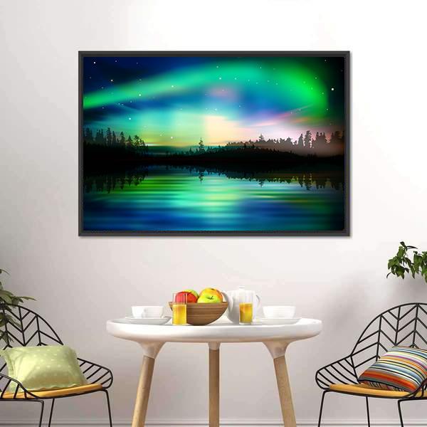 Green Aurora Borealis Canvas Wall Art-3 Horizontal-Gallery Wrap-25" x 16"-Tiaracle