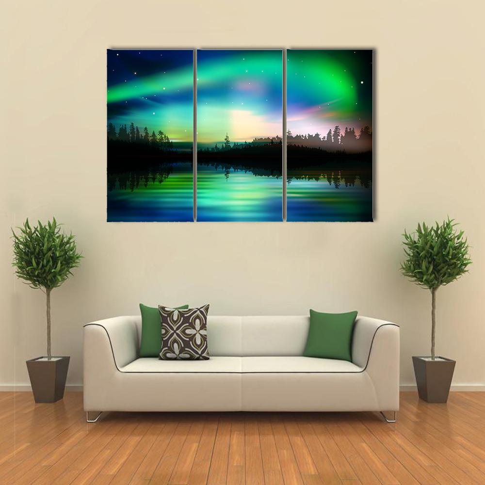 Green Aurora Borealis Canvas Wall Art-3 Horizontal-Gallery Wrap-37" x 24"-Tiaracle