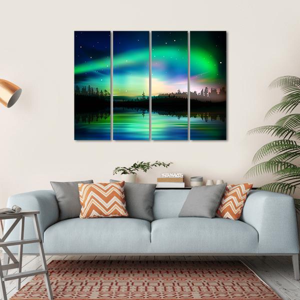 Green Aurora Borealis Canvas Wall Art-4 Horizontal-Gallery Wrap-34" x 24"-Tiaracle