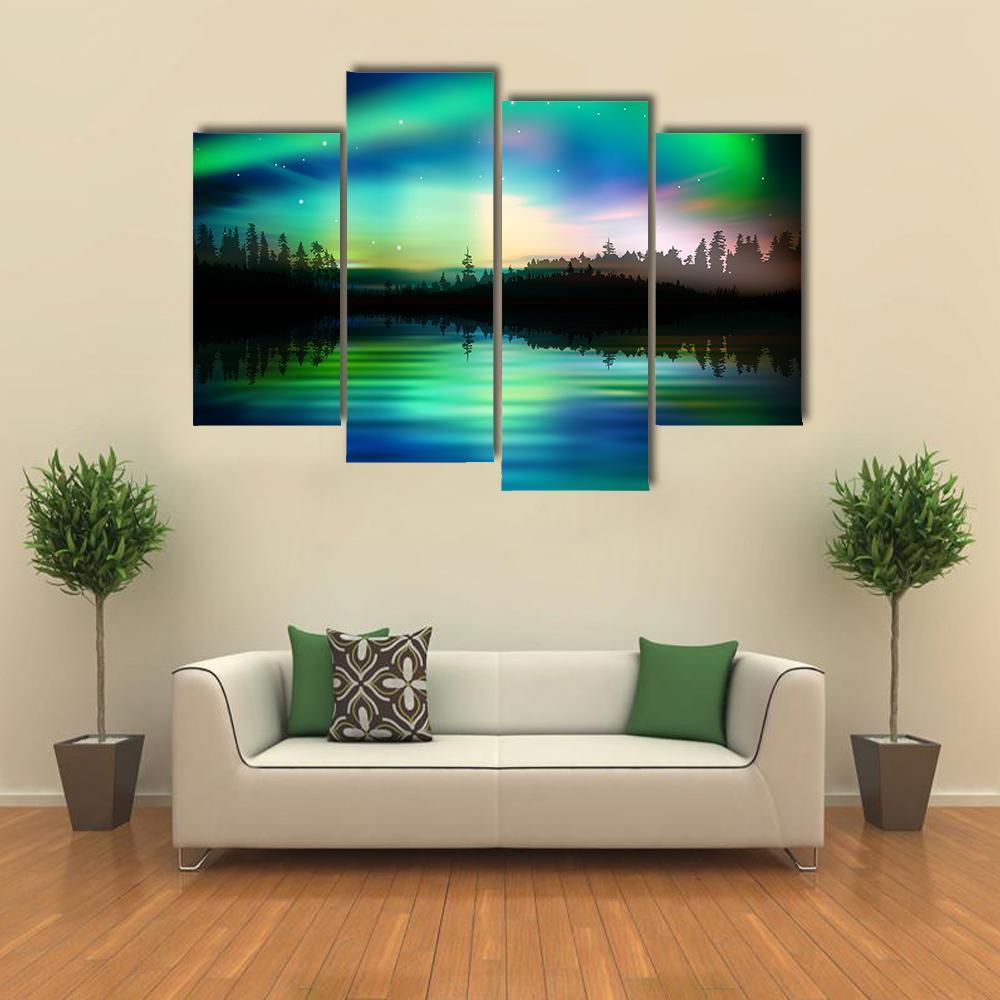 Green Aurora Borealis Canvas Wall Art-4 Pop-Gallery Wrap-50" x 32"-Tiaracle