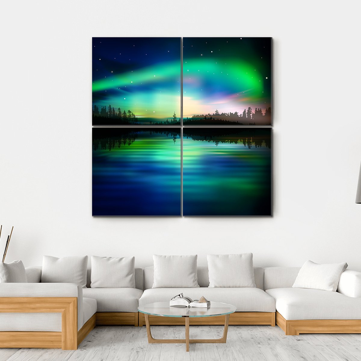 Green Aurora Borealis Canvas Wall Art-4 Square-Gallery Wrap-17" x 17"-Tiaracle