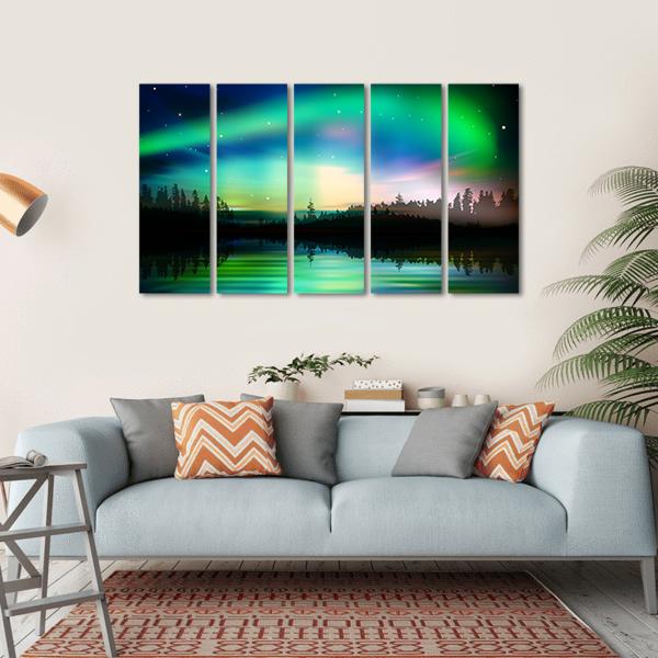 Green Aurora Borealis Canvas Wall Art-5 Horizontal-Gallery Wrap-22" x 12"-Tiaracle