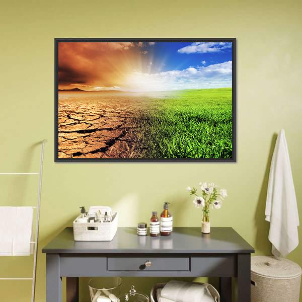 Green &amp; Barren Earth Concept Canvas Wall Art-5 Horizontal-Gallery Wrap-22" x 12"-Tiaracle