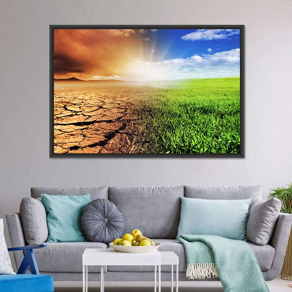 Green &amp; Barren Earth Concept Canvas Wall Art-3 Horizontal-Gallery Wrap-25" x 16"-Tiaracle