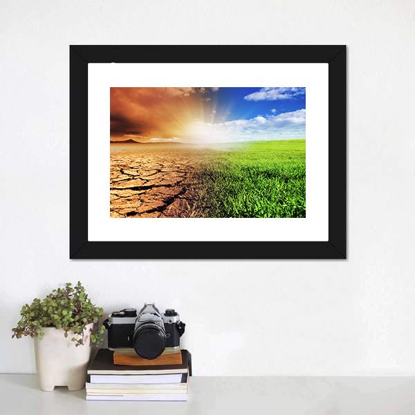 Green &amp; Barren Earth Concept Panoramic Canvas Wall Art-1 Piece-36" x 12"-Tiaracle
