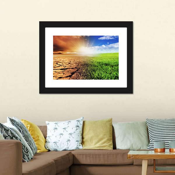 Green &amp; Barren Earth Concept Panoramic Canvas Wall Art-1 Piece-36" x 12"-Tiaracle