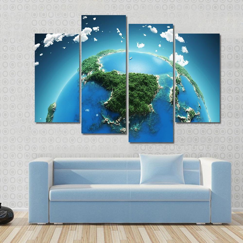Green &amp; Blue Planet Earth Canvas Wall Art-4 Pop-Gallery Wrap-50" x 32"-Tiaracle