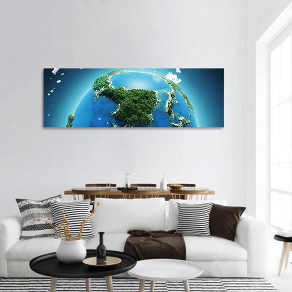 Green &amp; Blue Planet Earth Panoramic Canvas Wall Art-1 Piece-36" x 12"-Tiaracle
