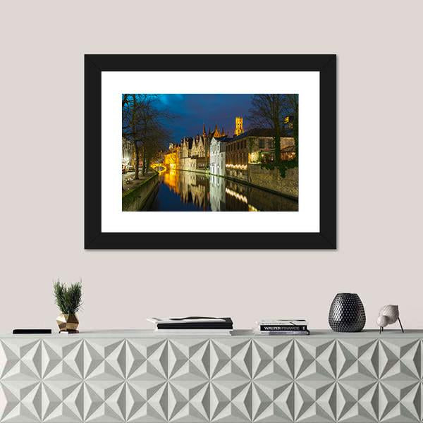 Green Canal In Bruges Canvas Wall Art-1 Piece-Framed Print-20" x 16"-Tiaracle