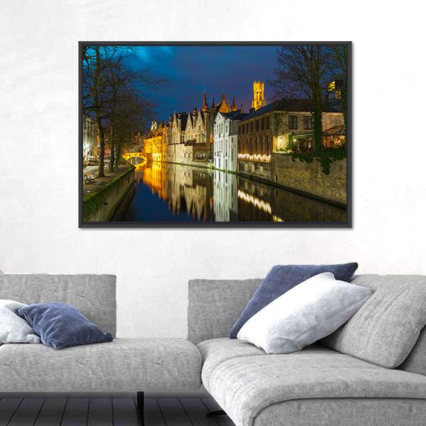 Green Canal In Bruges Canvas Wall Art-3 Horizontal-Gallery Wrap-25" x 16"-Tiaracle