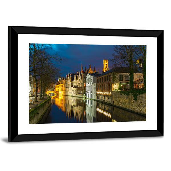 Green Canal In Bruges Canvas Wall Art-3 Horizontal-Gallery Wrap-25" x 16"-Tiaracle