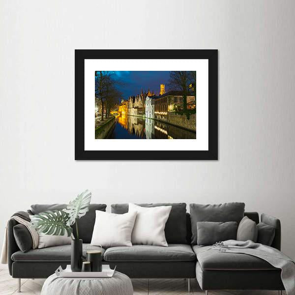 Green Canal In Bruges Canvas Wall Art-5 Horizontal-Gallery Wrap-22" x 12"-Tiaracle