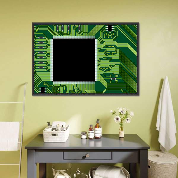 Green Circuit Board Canvas Wall Art-1 Piece-Floating Frame-24" x 16"-Tiaracle