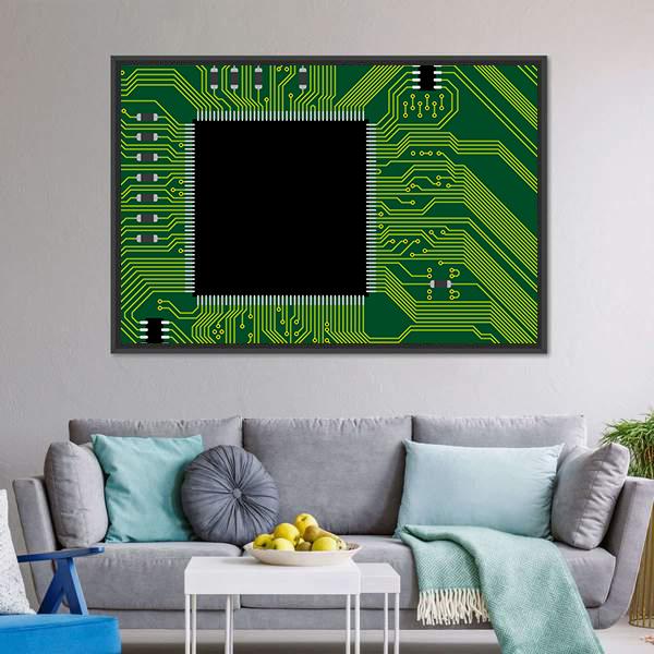 Green Circuit Board Canvas Wall Art-3 Horizontal-Gallery Wrap-25" x 16"-Tiaracle