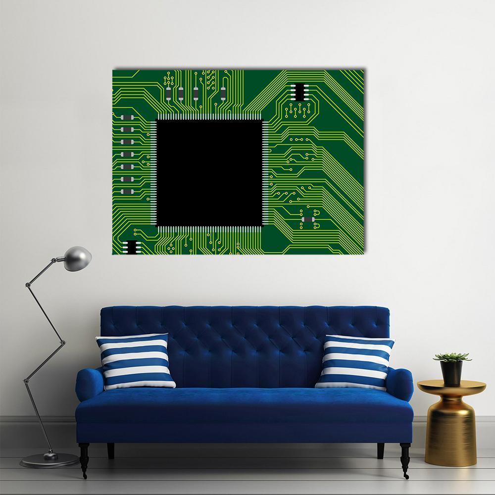 Green Circuit Board Canvas Wall Art-1 Piece-Gallery Wrap-48" x 32"-Tiaracle