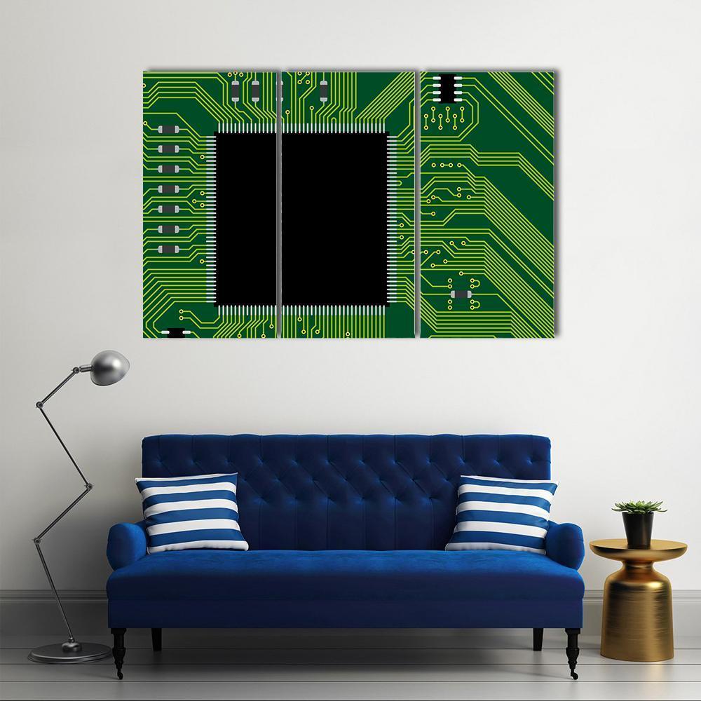 Green Circuit Board Canvas Wall Art-3 Horizontal-Gallery Wrap-37" x 24"-Tiaracle