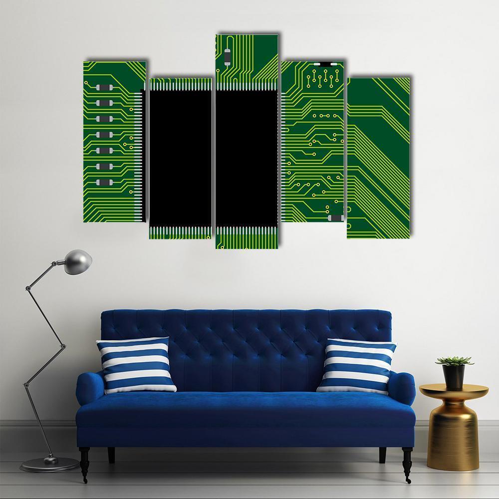 Green Circuit Board Canvas Wall Art-5 Pop-Gallery Wrap-47" x 32"-Tiaracle