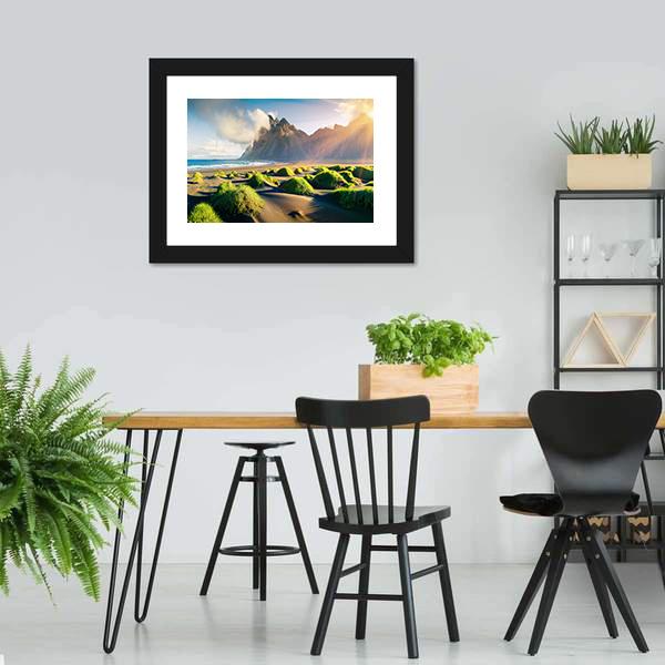 Green Dunes With Vestrahorn Canvas Wall Art-3 Horizontal-Gallery Wrap-25" x 16"-Tiaracle