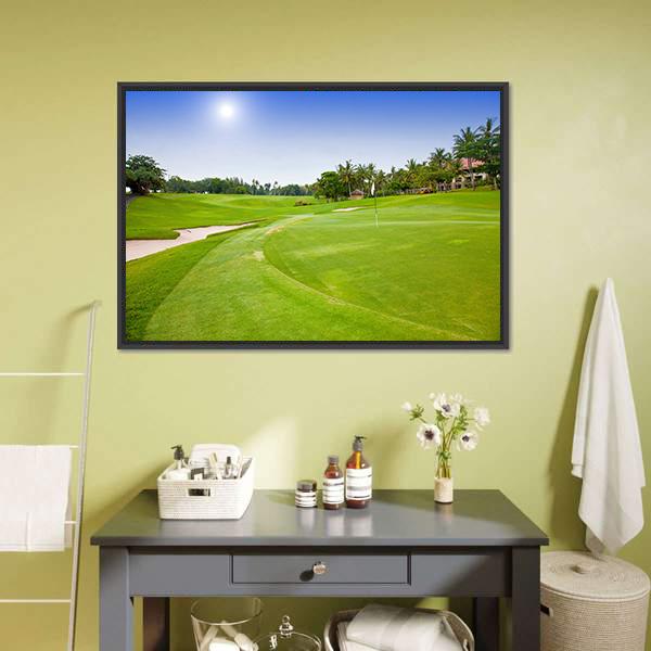 Green Field For Golf Canvas Wall Art-1 Piece-Floating Frame-24&quot; x 16&quot;-Tiaracle