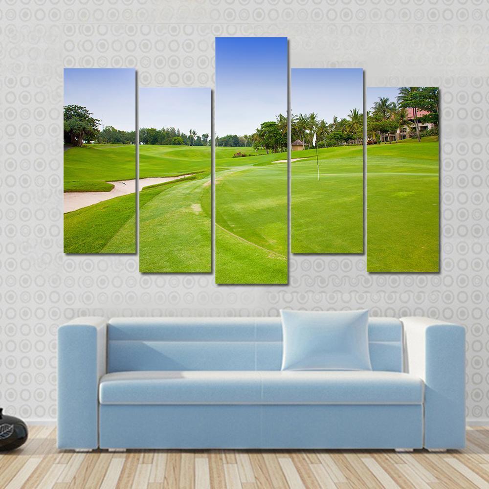 Green Field For Golf Canvas Wall Art-5 Pop-Gallery Wrap-47&quot; x 32&quot;-Tiaracle