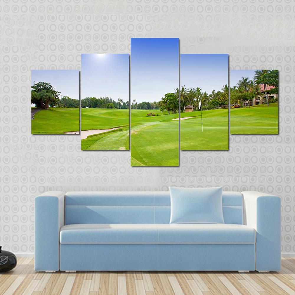 Green Field For Golf Canvas Wall Art-5 Star-Gallery Wrap-62&quot; x 32&quot;-Tiaracle