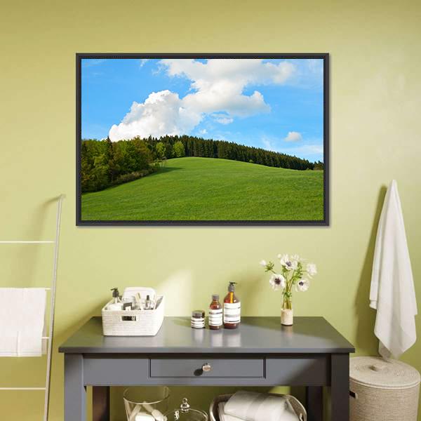 Green Field &amp; Forest Canvas Wall Art-1 Piece-Floating Frame-24" x 16"-Tiaracle