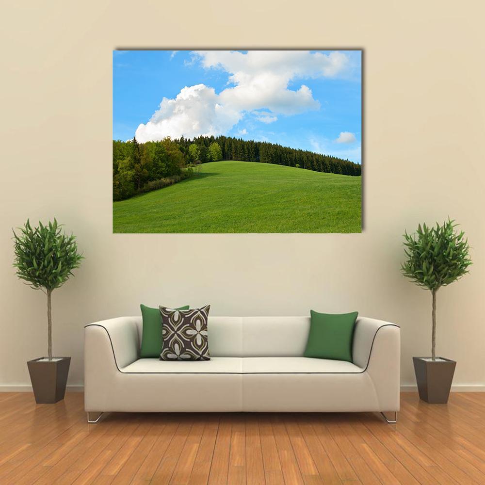 Green Field &amp; Forest Canvas Wall Art-1 Piece-Gallery Wrap-48" x 32"-Tiaracle