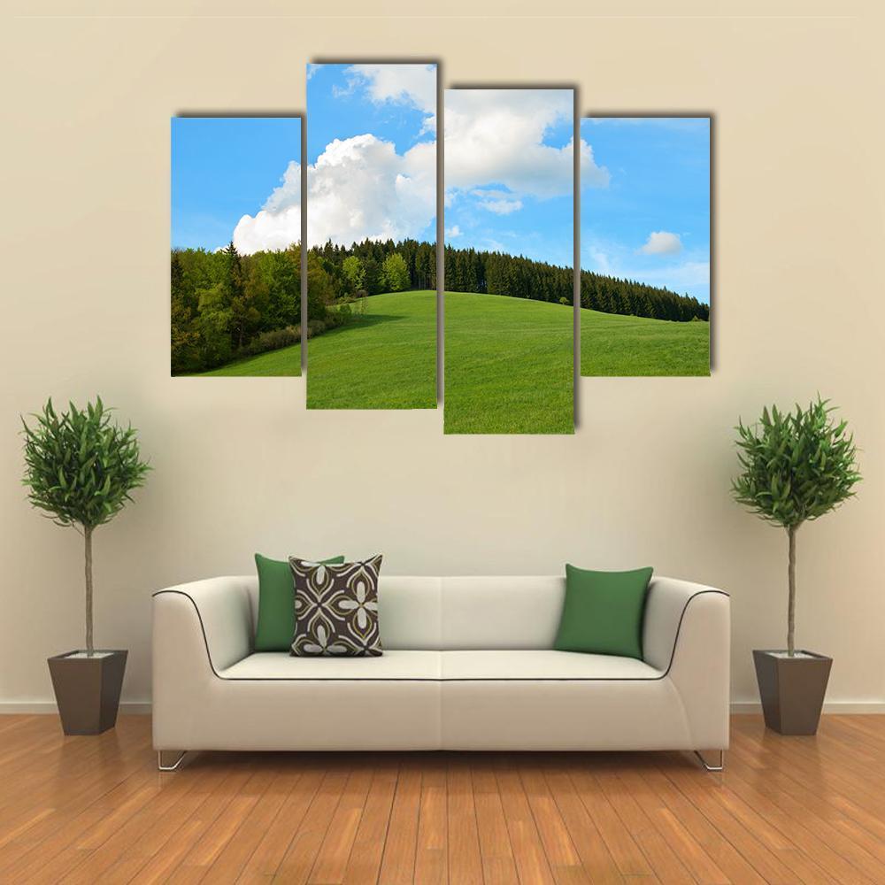Green Field &amp; Forest Canvas Wall Art-4 Pop-Gallery Wrap-50" x 32"-Tiaracle