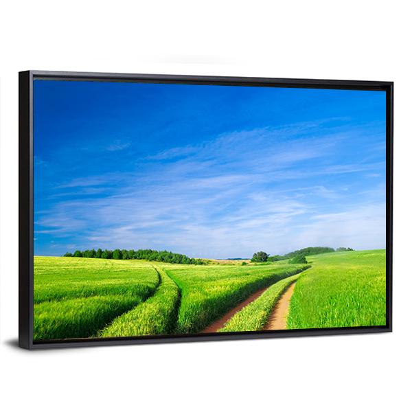 Green Field With Blue Sky Canvas Wall Art-3 Horizontal-Gallery Wrap-25" x 16"-Tiaracle
