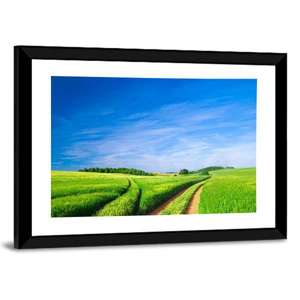 Green Field With Blue Sky Canvas Wall Art-3 Horizontal-Gallery Wrap-25" x 16"-Tiaracle