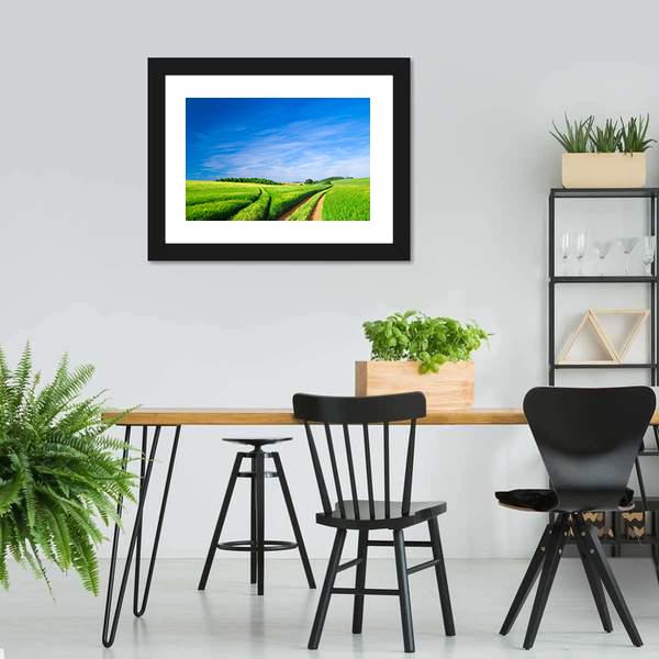 Green Field With Blue Sky Canvas Wall Art-3 Horizontal-Gallery Wrap-25" x 16"-Tiaracle