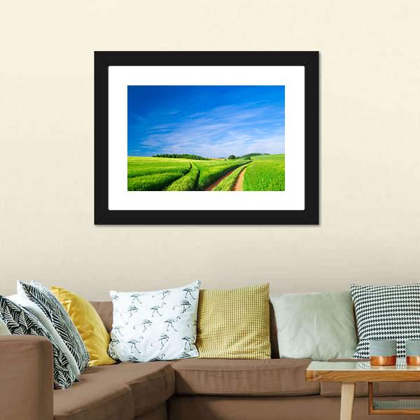 Green Field With Blue Sky Canvas Wall Art-3 Horizontal-Gallery Wrap-25" x 16"-Tiaracle