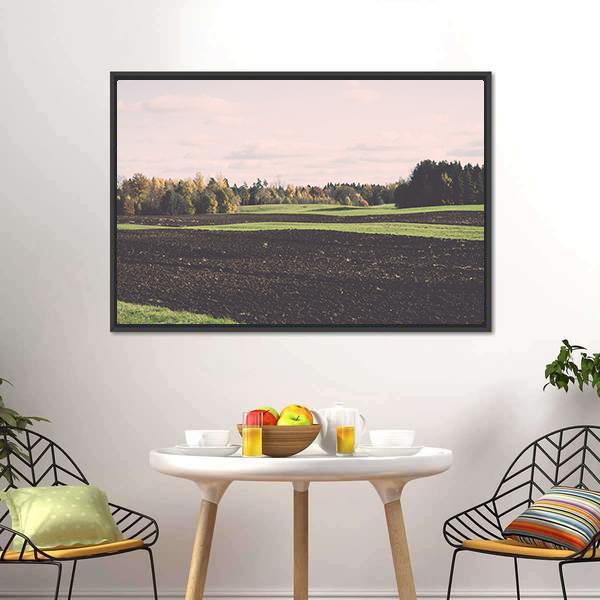 Green Field With Trees In The Autumn Canvas Wall Art-3 Horizontal-Gallery Wrap-25" x 16"-Tiaracle