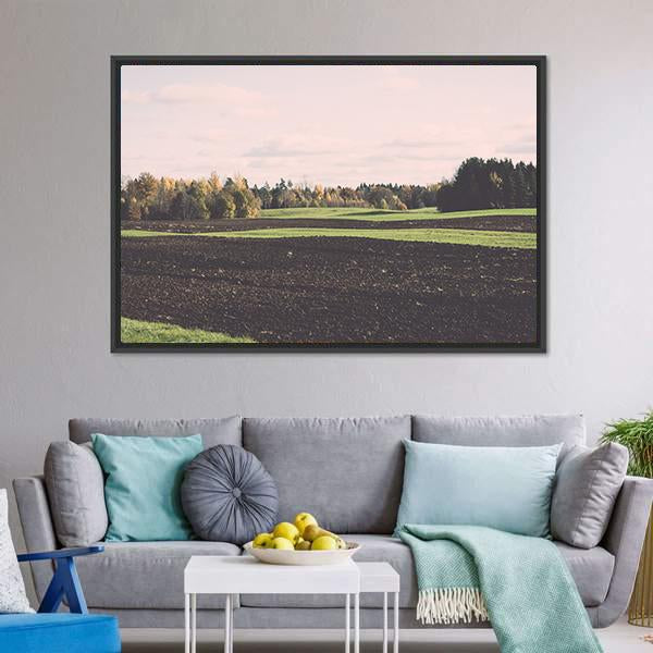 Green Field With Trees In The Autumn Canvas Wall Art-3 Horizontal-Gallery Wrap-25" x 16"-Tiaracle
