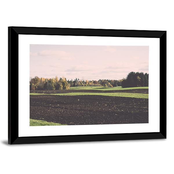 Green Field With Trees In The Autumn Canvas Wall Art-3 Horizontal-Gallery Wrap-25" x 16"-Tiaracle