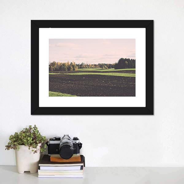 Green Field With Trees In The Autumn Canvas Wall Art-1 Piece-Framed Print-20" x 16"-Tiaracle