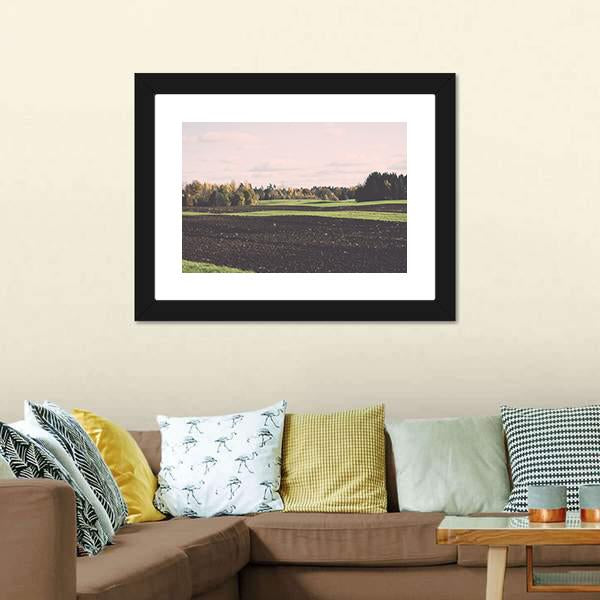 Green Field With Trees In The Autumn Canvas Wall Art-3 Horizontal-Gallery Wrap-25" x 16"-Tiaracle