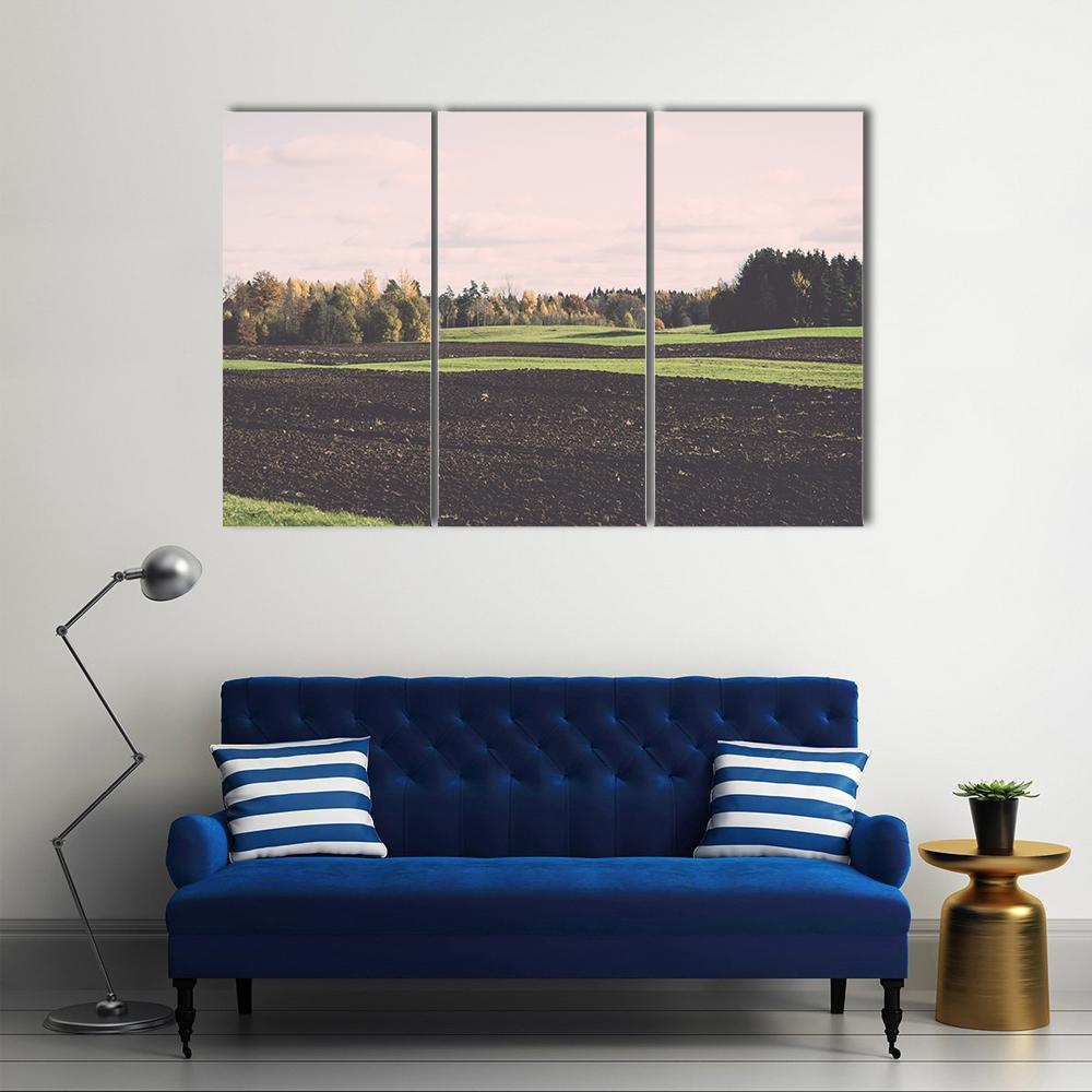 Green Field With Trees In The Autumn Canvas Wall Art-3 Horizontal-Gallery Wrap-37" x 24"-Tiaracle