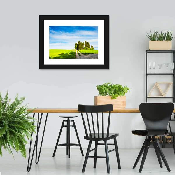 Green Fields With Cypress Trees Canvas Wall Art-3 Horizontal-Gallery Wrap-25" x 16"-Tiaracle