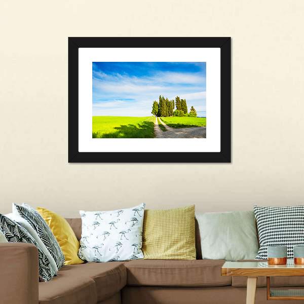 Green Fields With Cypress Trees Canvas Wall Art-3 Horizontal-Gallery Wrap-25" x 16"-Tiaracle