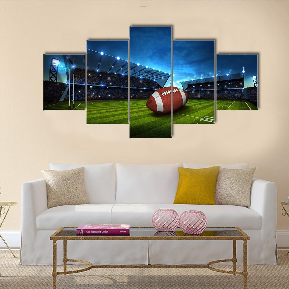 Green Football Stadium Canvas Wall Art-5 Star-Gallery Wrap-62&quot; x 32&quot;-Tiaracle