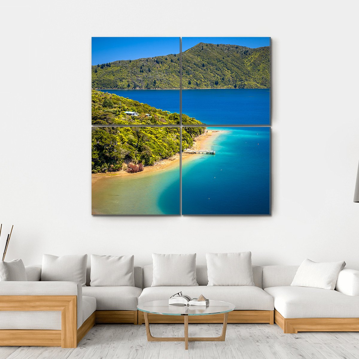 Green Forest & Blue Water Canvas Wall Art-4 Square-Gallery Wrap-17" x 17"-Tiaracle