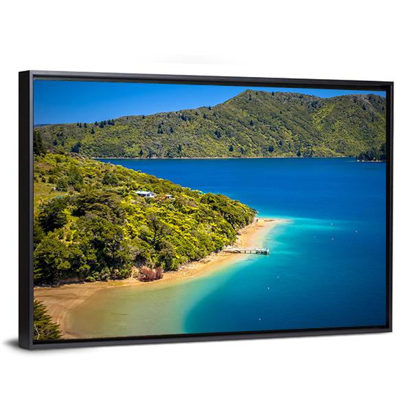 Green Forest &amp; Blue Water Canvas Wall Art-3 Horizontal-Gallery Wrap-25" x 16"-Tiaracle