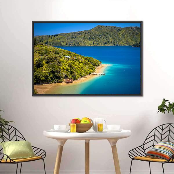 Green Forest &amp; Blue Water Canvas Wall Art-5 Horizontal-Gallery Wrap-22" x 12"-Tiaracle