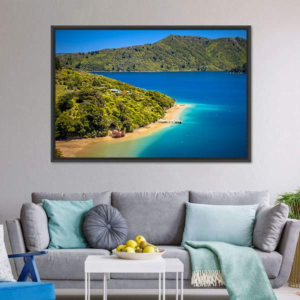 Green Forest &amp; Blue Water Canvas Wall Art-3 Horizontal-Gallery Wrap-25" x 16"-Tiaracle