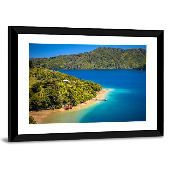 Green Forest &amp; Blue Water Canvas Wall Art-5 Horizontal-Gallery Wrap-22" x 12"-Tiaracle