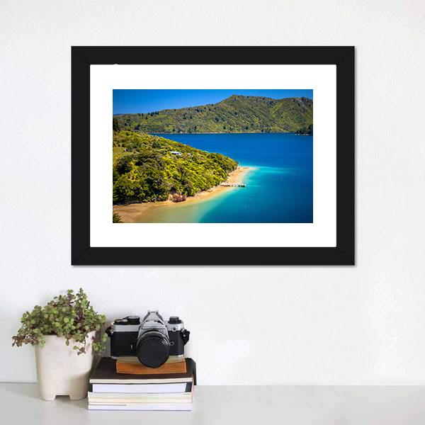 Green Forest & Blue Water Canvas Wall Art-1 Piece-Framed Print-20" x 16"-Tiaracle