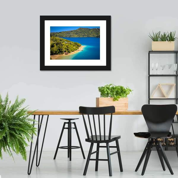 Green Forest &amp; Blue Water Canvas Wall Art-5 Horizontal-Gallery Wrap-22" x 12"-Tiaracle